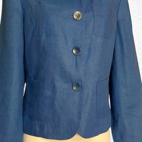 Vintage 90s Talbots Irish Linen Blazer Blue Sz 6 Button Up Lined Coastal Preppy - Picture 5 of 8